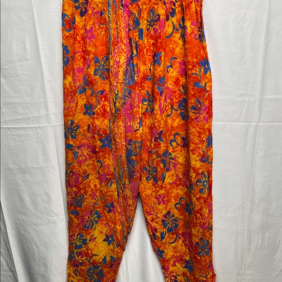 Vintage Pants - Floral Hawaiian tropical vintage tie dye parachute pants
